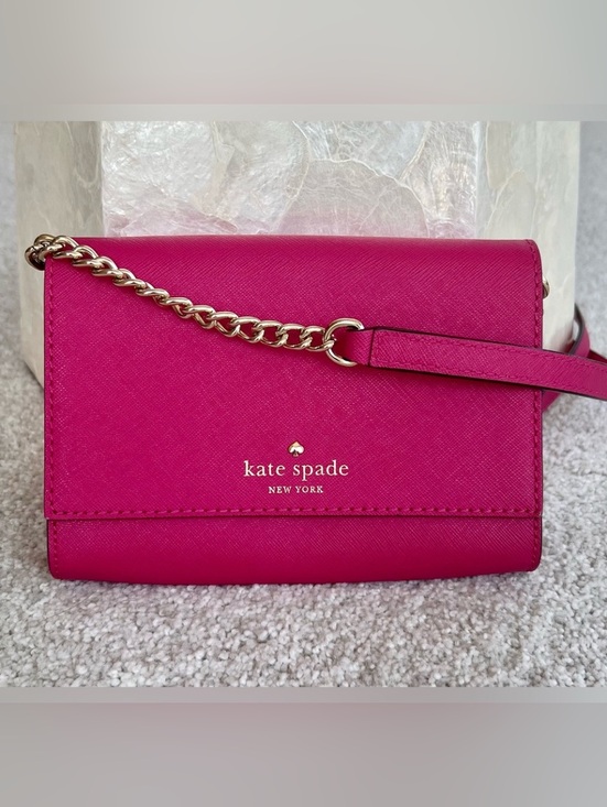 kate spade Handbags - Kate Spade Fuchsia Pink Saffiano Leather Crossbody Chain Bag NWOT